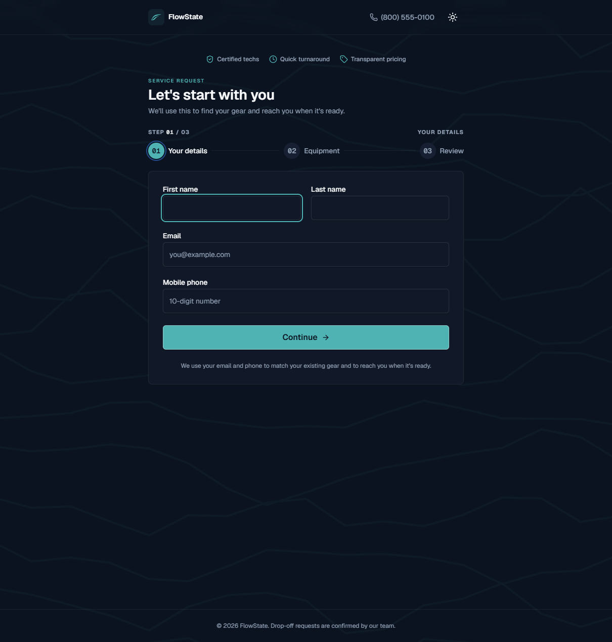 The public online service request page customers see on their phone